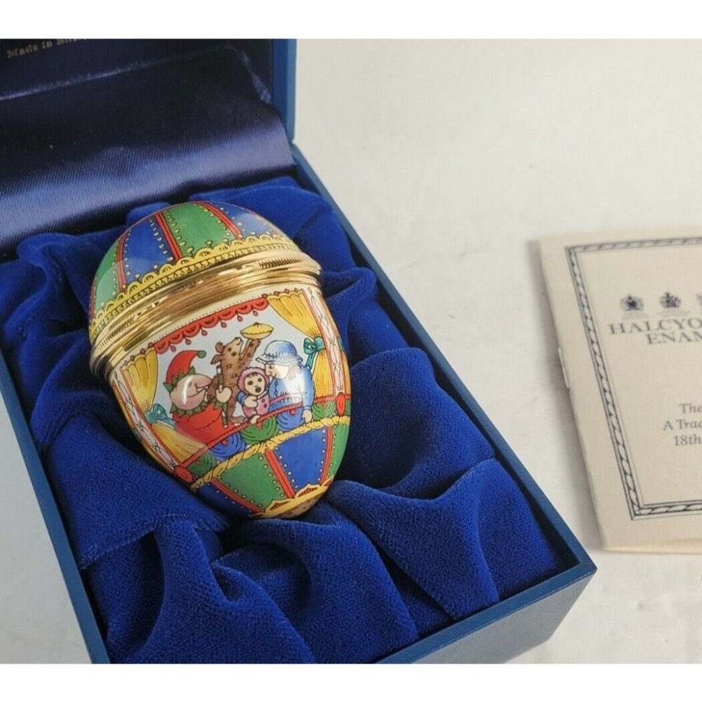 Halcyon Days PUNCH & JUDY Egg Shaped Enamel Trinket Box Hinged Lid Puppet RARE
